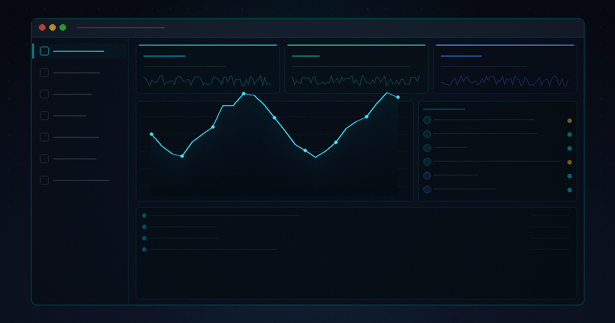 Healthcare operating system dashboard interface with sidebar navigation, metric cards, real-time analytics chart, patient list panel, and activity log on dark background with cyan accents